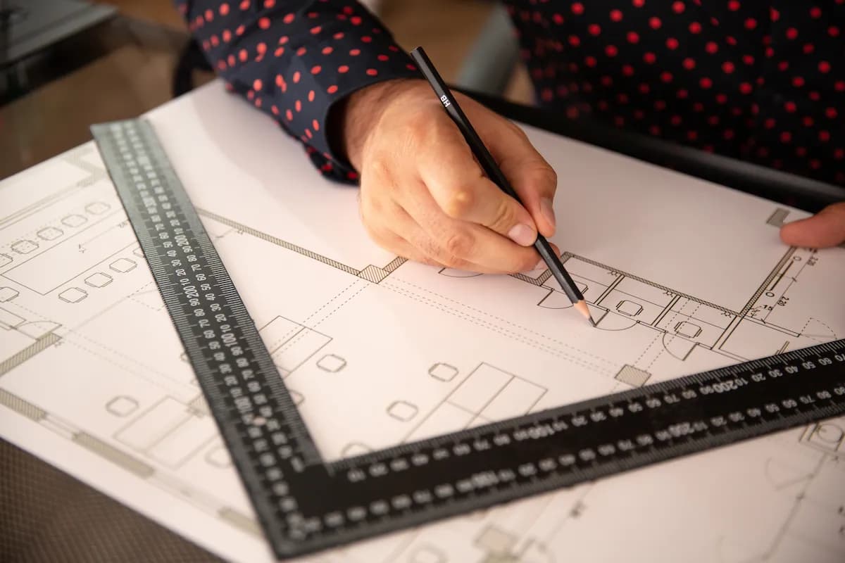 Plan technique d’aménagement intérieur dessiné en vue de dessus.